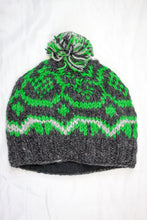 Load image into Gallery viewer, Hand knitted woolen pom pom beanie with soft fleece liner - unisex
