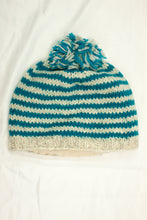 Load image into Gallery viewer, Hand knitted woolen pom pom beanie with soft fleece liner - unisex