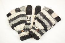 Load image into Gallery viewer, Hand knitted convertible woolen gloves with soft inner fleece liner - unisex