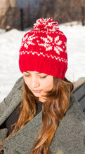 Load image into Gallery viewer, Hand knitted woolen pom pom beanie with soft fleece liner - unisex