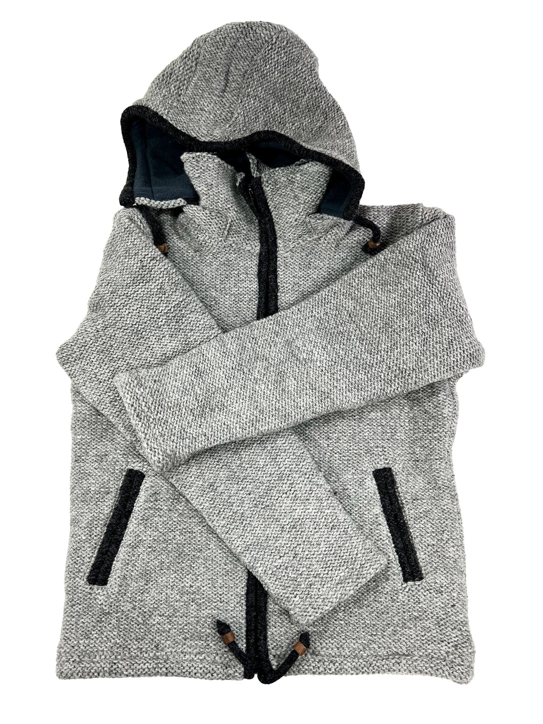 Hand knitted woolen jacket/sweater with soft inner fleece