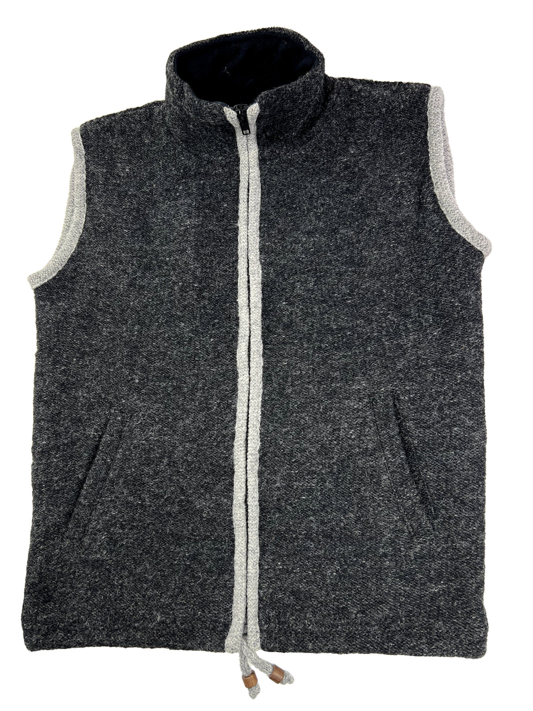 Hand knitted woolen sleeveless jacket/sweater with soft inner fleece