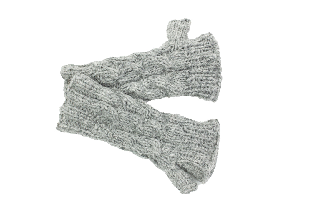Hand Knitted Woolen Long Forearm Half Finger Glove-Gray