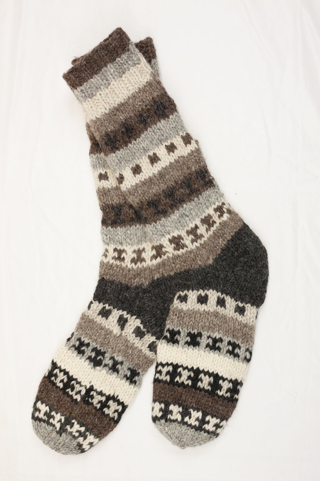 Hand knitted calf high woolen socks with inner fleece liner