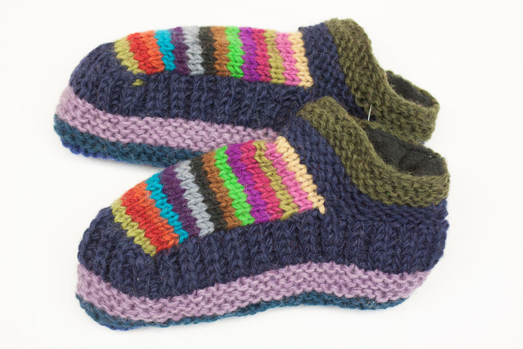Hand knitted woolen room shoes with soft fleece liner - unisex