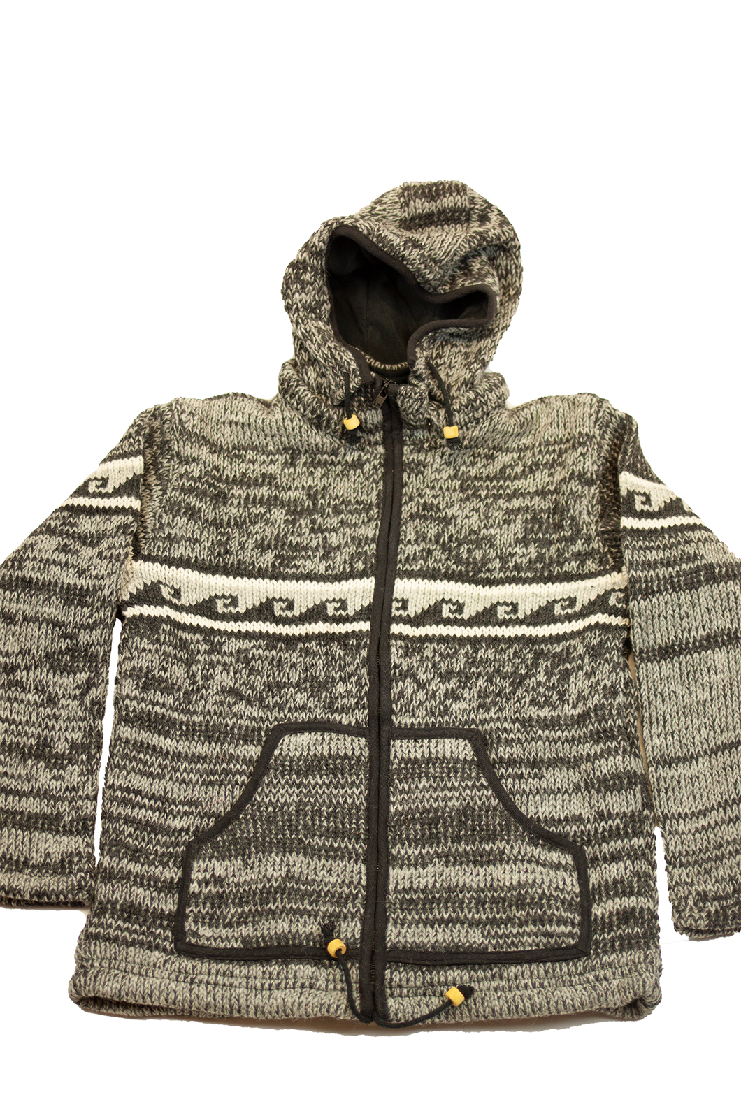 Hand knitted woolen jacket/sweater with soft inner fleece - HMPWJ1