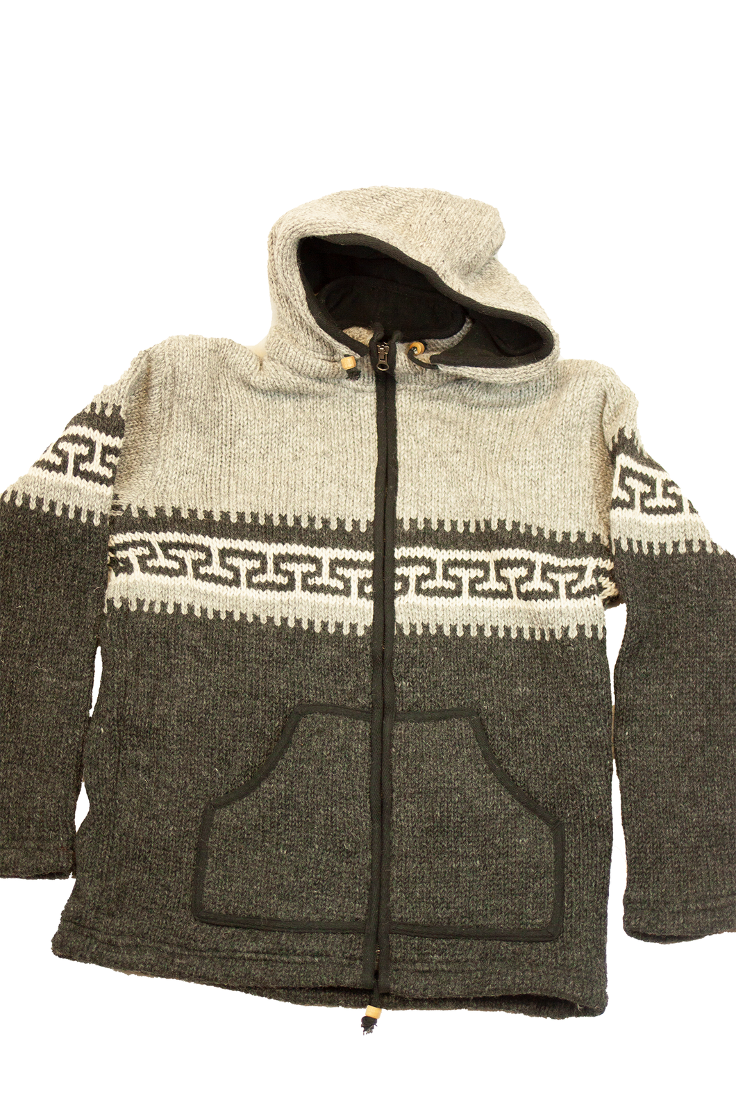Hand knitted woolen jacket/sweater with soft inner fleece - HMPWJ2