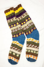 Load image into Gallery viewer, Hand knitted calf high woolen socks with inner fleece liner
