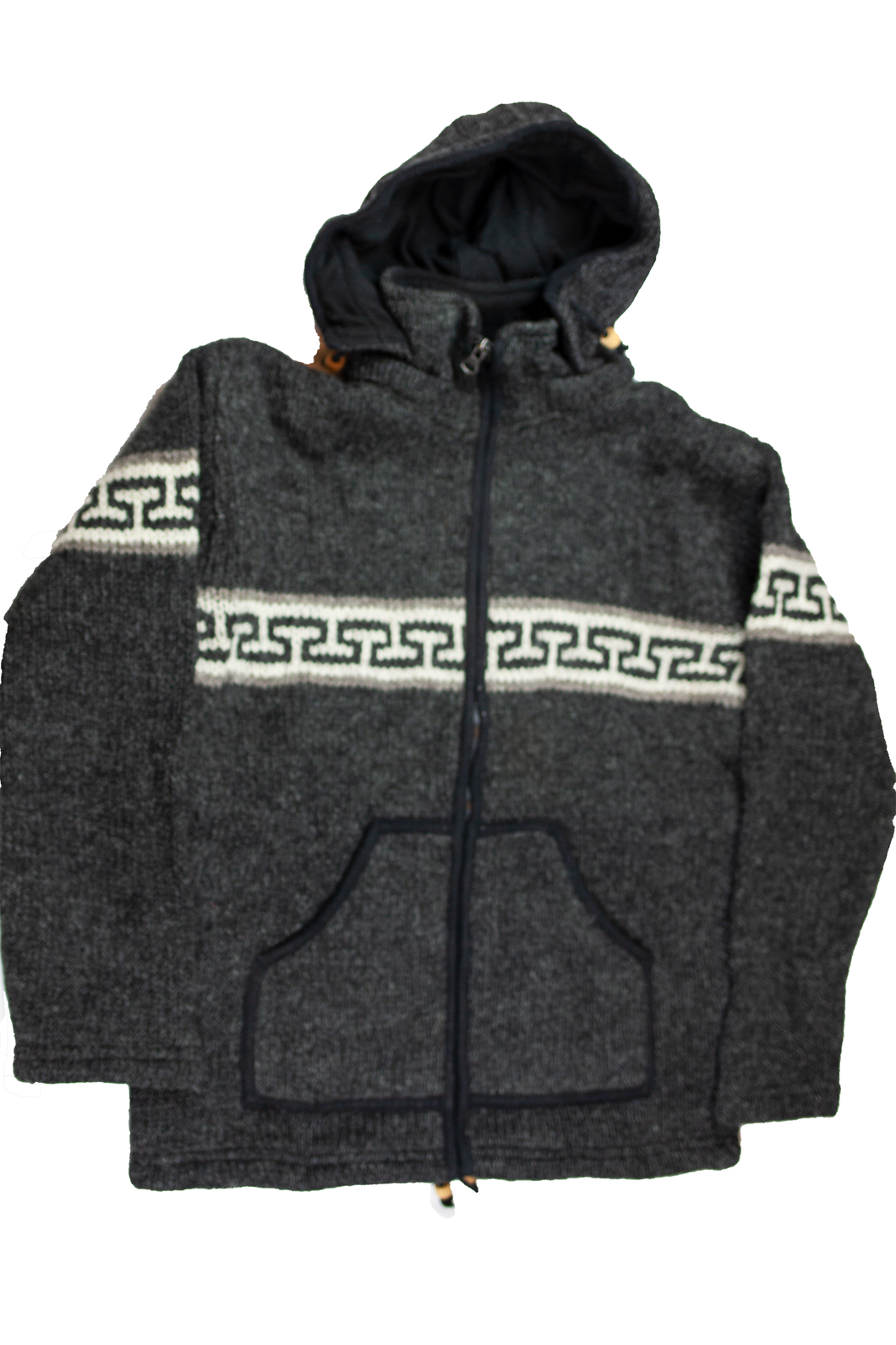 Hand knitted woolen jacket/sweater with soft inner fleece - HMPWJ11