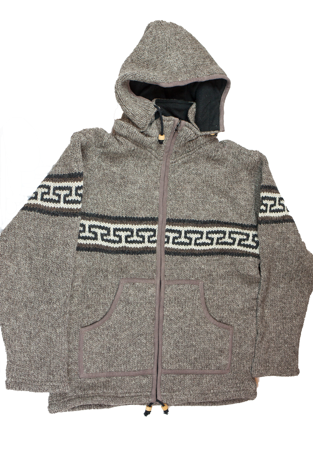Hand knitted woolen jacket/sweater with soft inner fleece - HMPWJ12