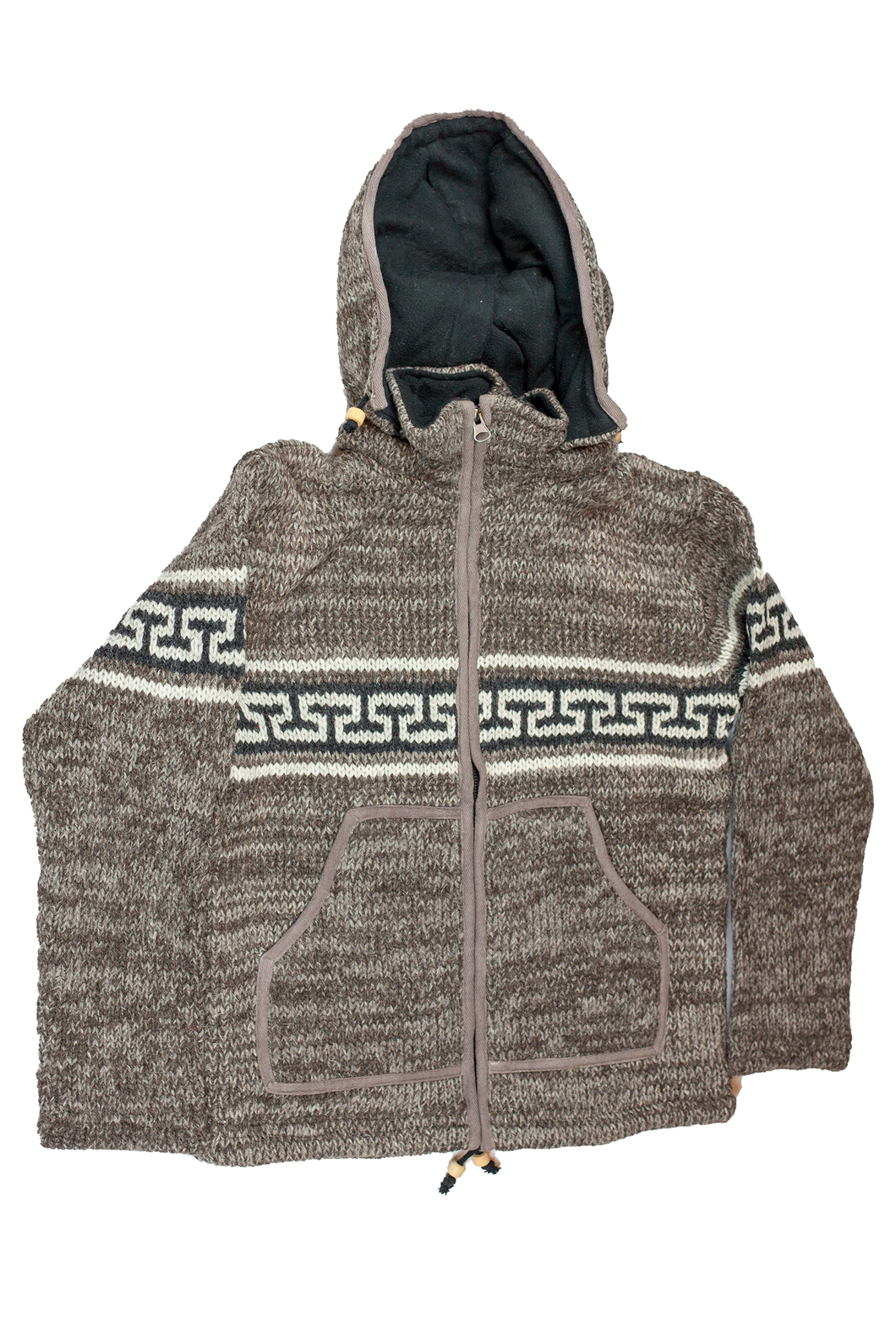 Hand knitted woolen jacket/sweater with soft inner fleece - HMPWJ14