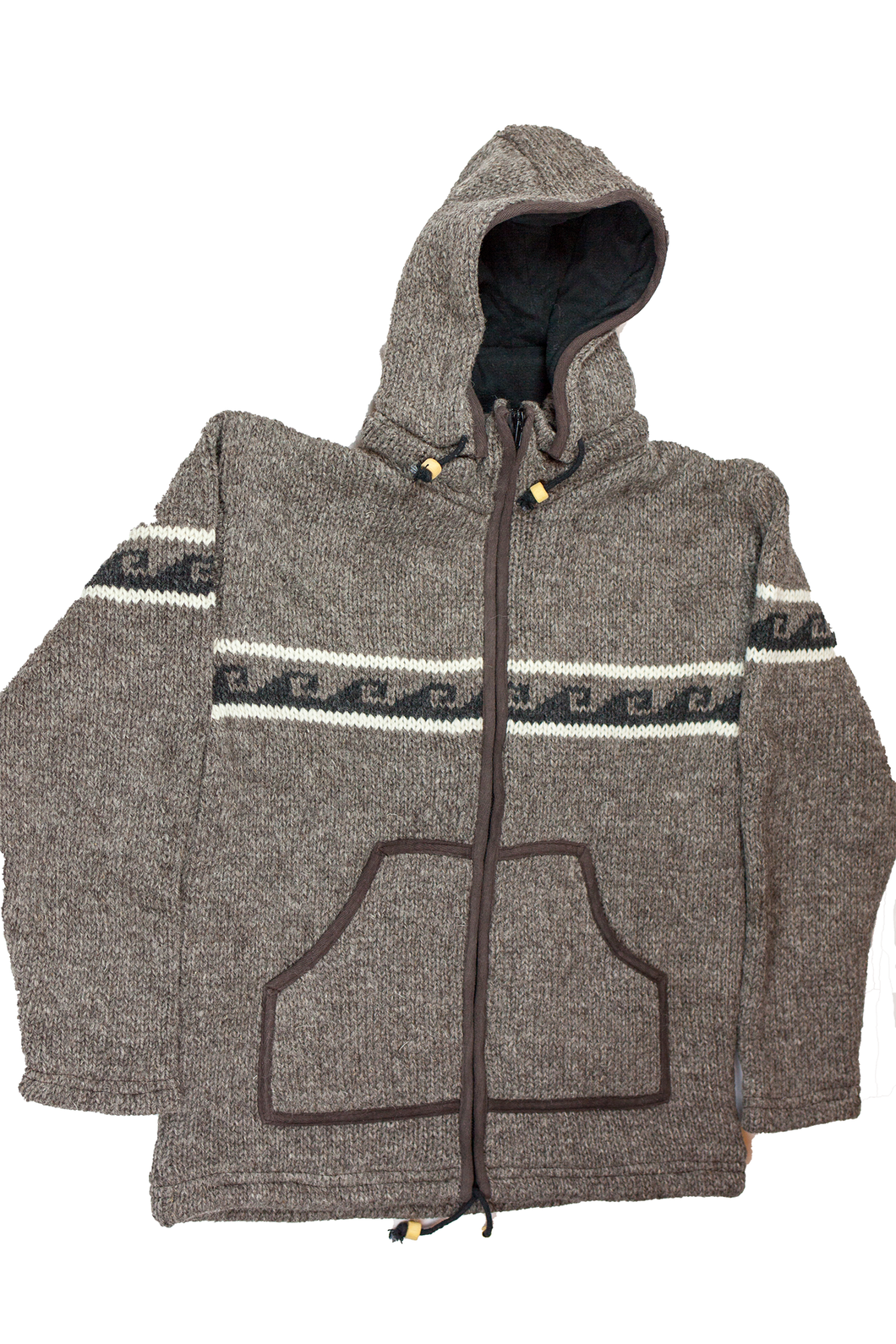 Hand knitted woolen jacket/sweater with soft inner fleece - HMPWJ15