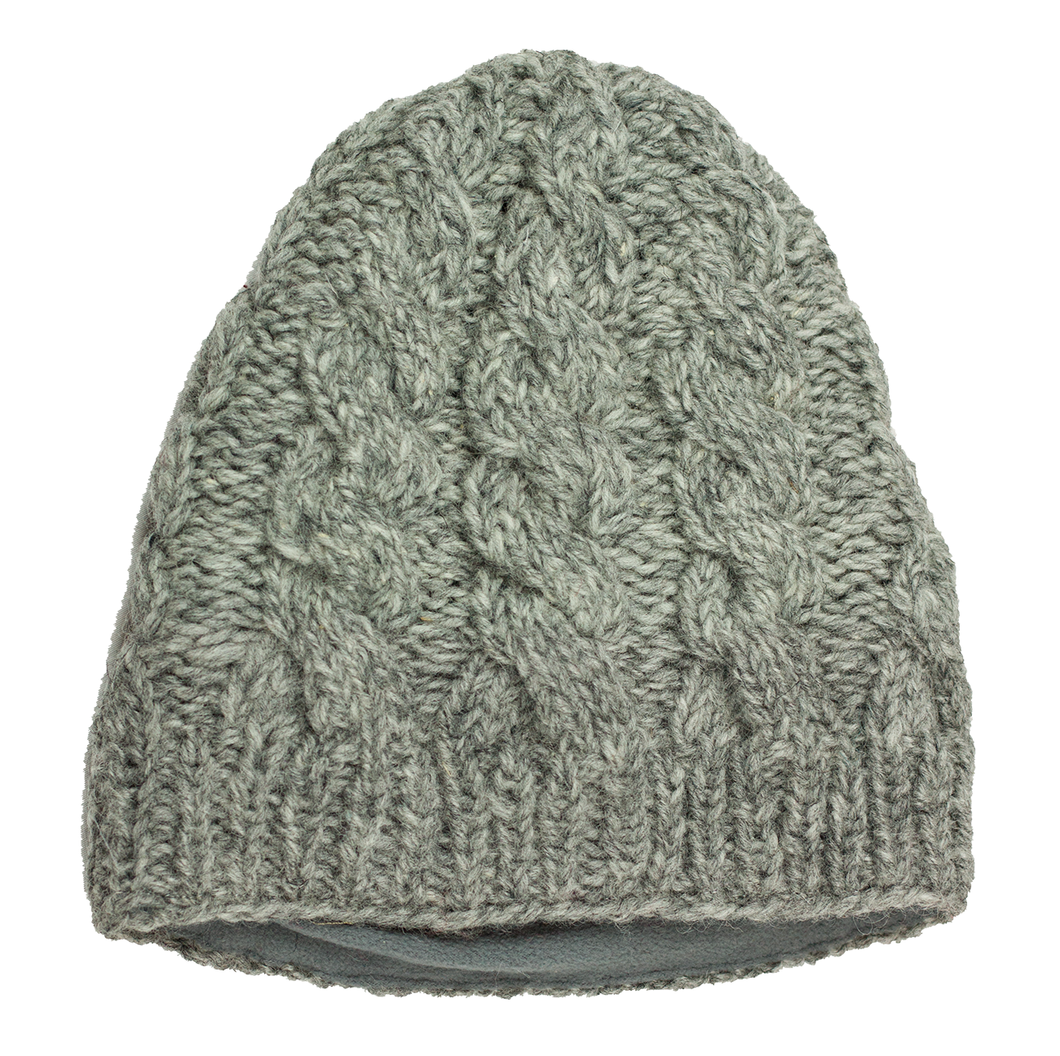 Hand knitted woolen beanie with soft fleece liner - unisex