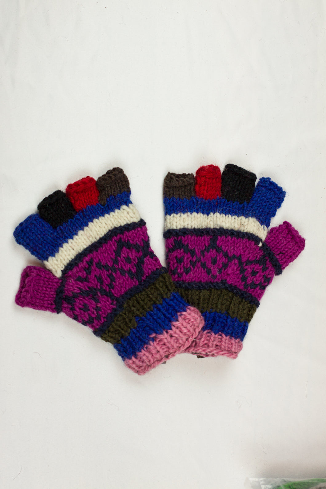 High quality hand knitted woolen half glove with soft fleece liner - unisex
