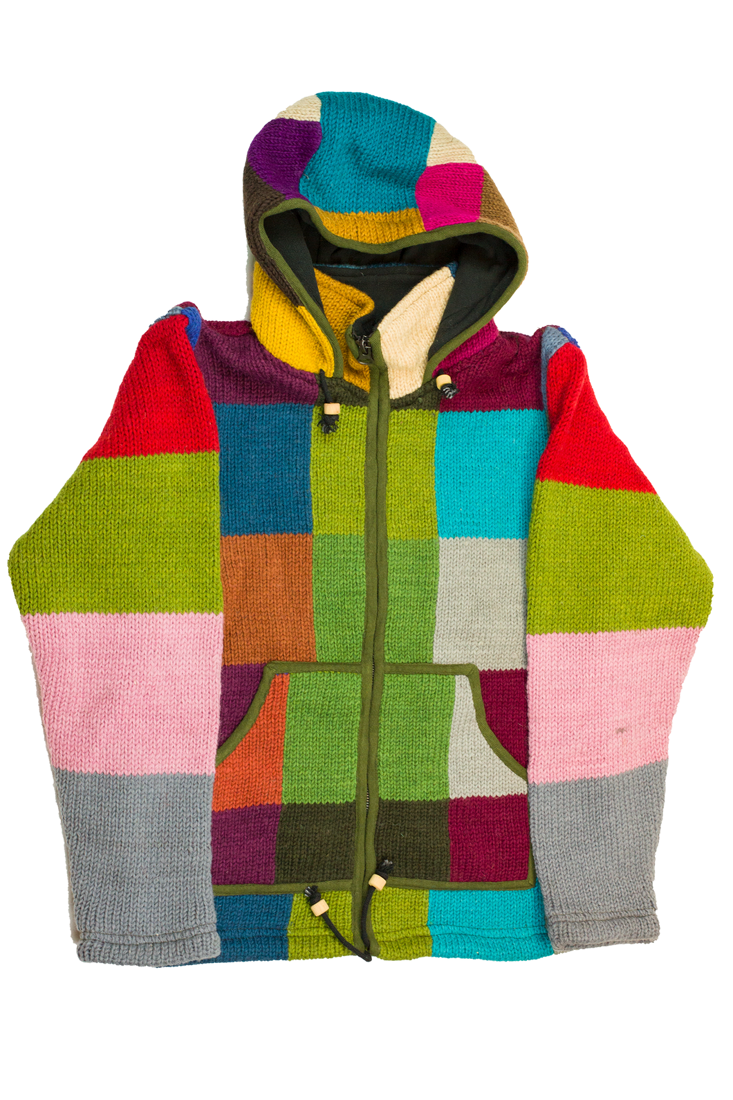 Hand knitted woolen jacket/sweater with soft inner fleece - HMPWJ4