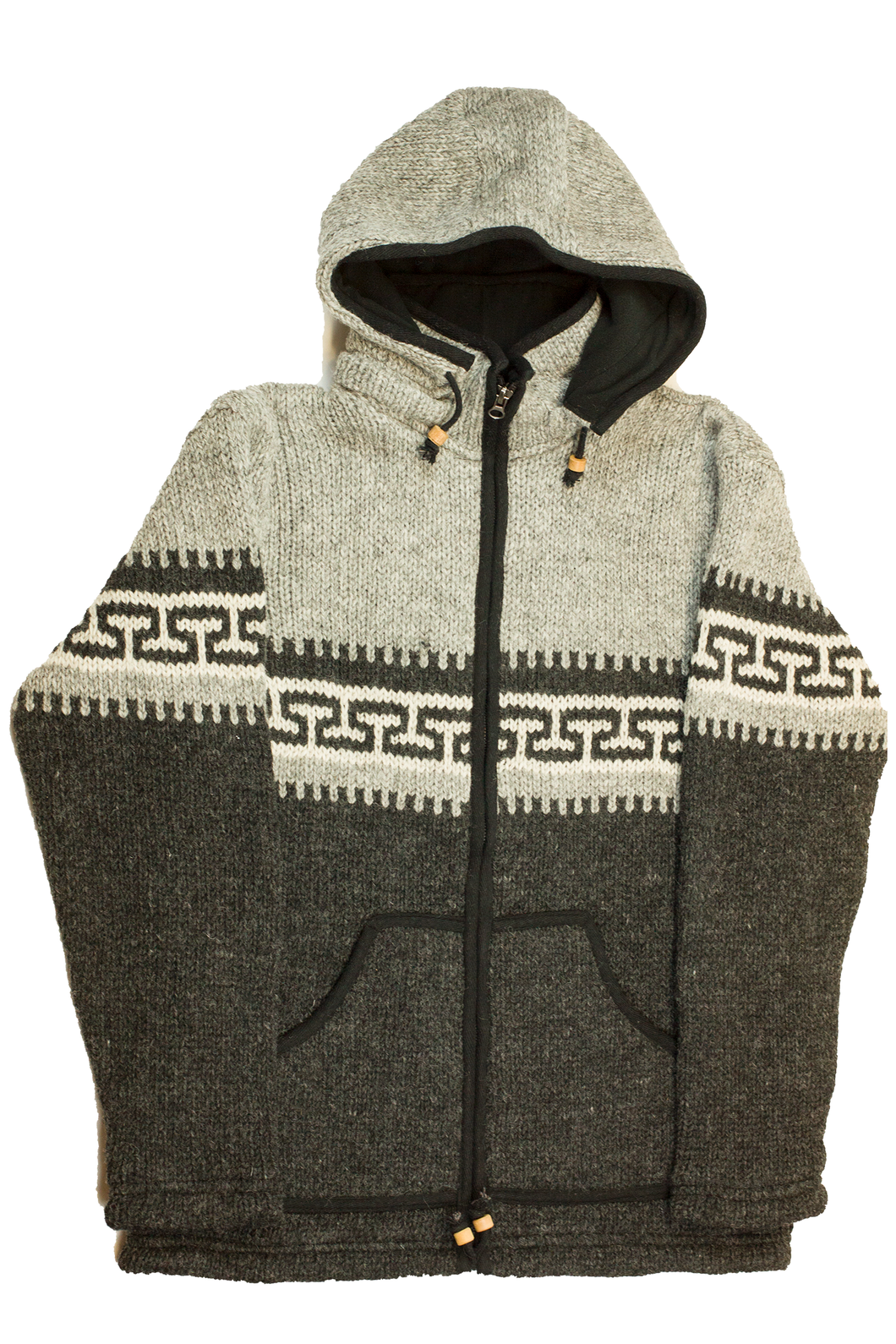Hand knitted woolen jacket/sweater with soft inner fleece - HMPWJ17