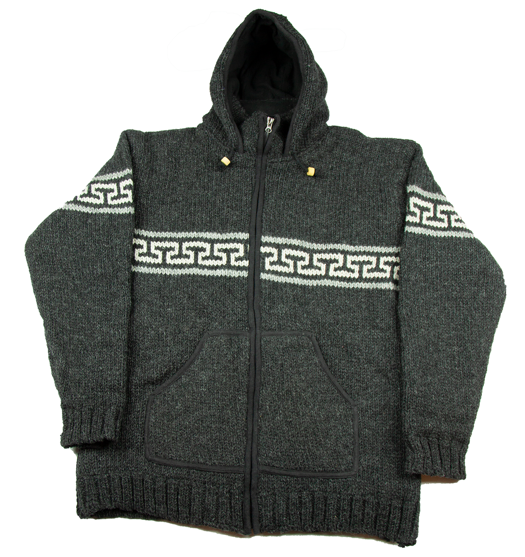 Hand knitted woolen jacket/sweater with soft inner fleece - HMPWJ6