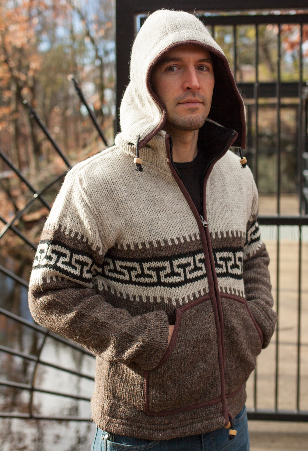 Hand knitted woolen jacket/sweater with soft inner fleece - HMPWJ8
